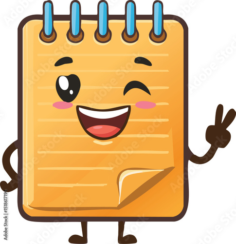Winking Notepad Writing Itself – Whimsical Stationery Character Concept