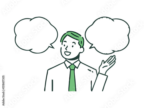 Young thoughtful guys think. Simple vector illustration material of a worried young businessman holding his head with a speech bubble.