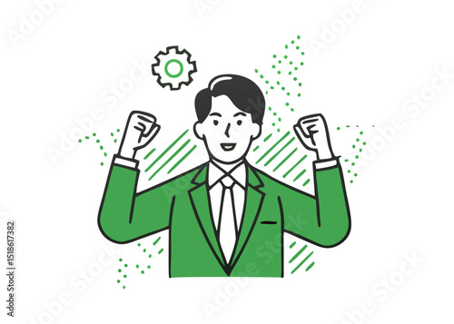 Successful businessman. Flat tiny business direction persons concept. Motivation, challenge, effort, women, goals, independence, guts pose.