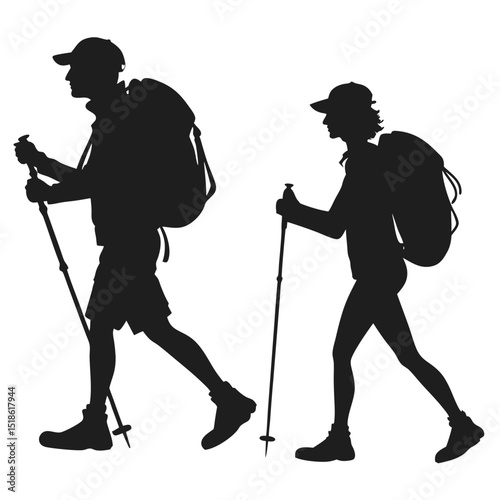 Set of silhouettes of tourists and adventurers