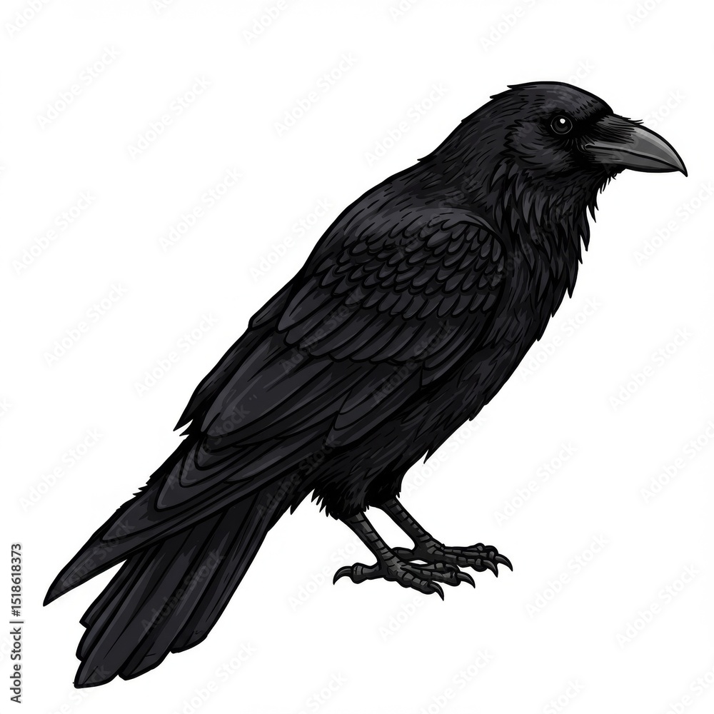 Fototapeta premium Black Crow Detailed Illustration on White Background