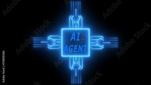 AI agent network protocol standard internet communication concept on the transparent background. Motion graphics of Digital circuit board.