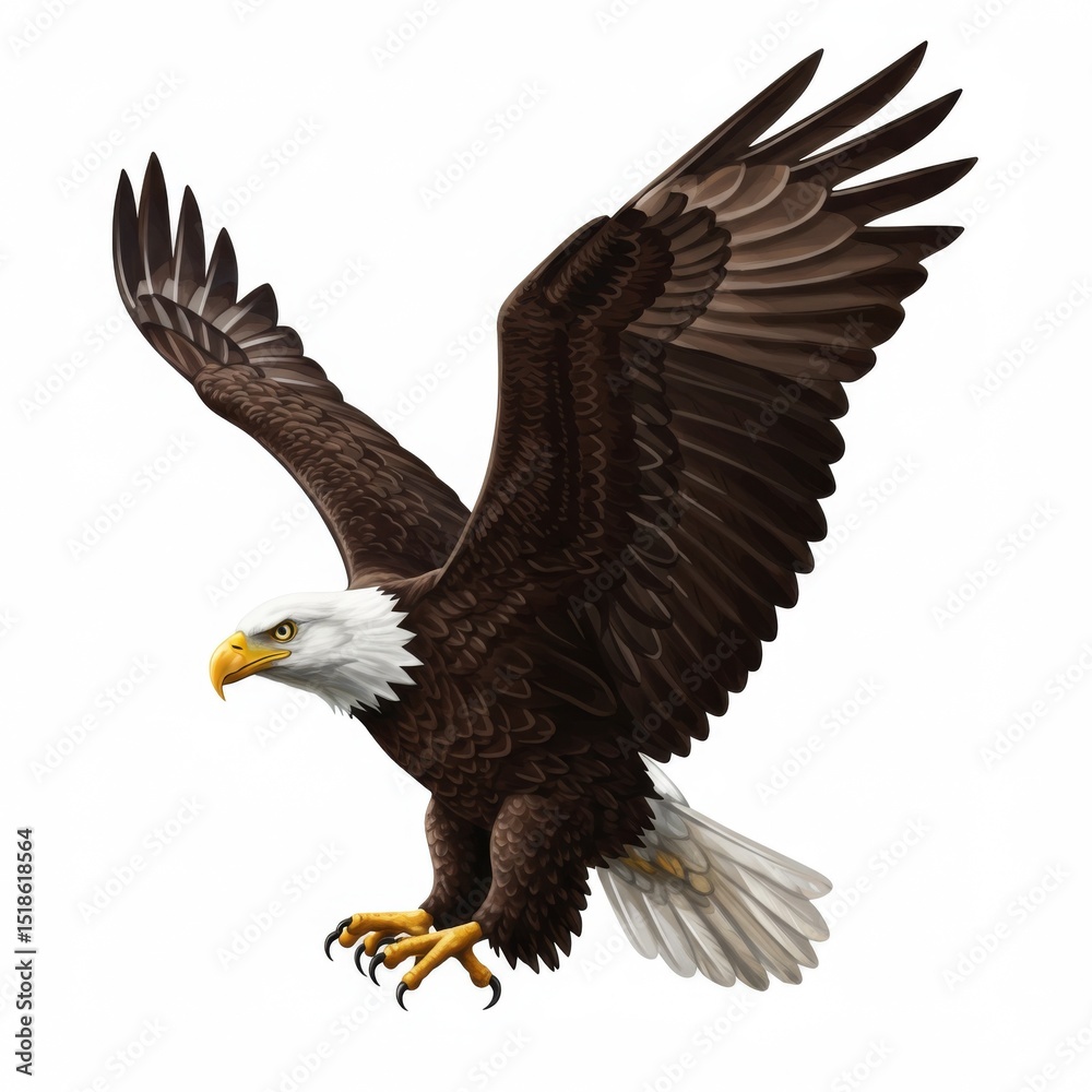 Obraz premium Majestic Brown And White Eagle In Flight Against White Background