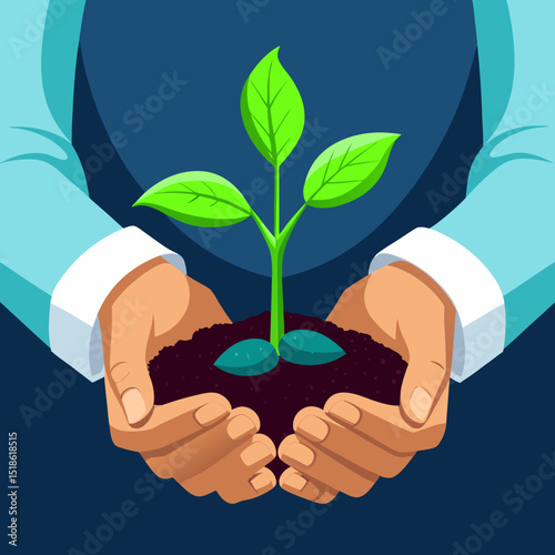 Protecting Young Plant Growth in Hands Environmental Concept