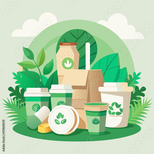 Eco Friendly Food Packaging and Takeaway Containers with Green Leaves