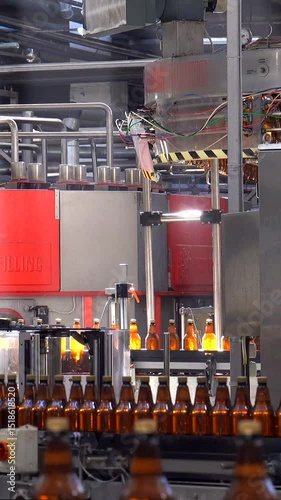  beer cans are moving along the conveyor beltTechnological line for bottling of beer in brewery. Empty aluminum beer cans are moving a