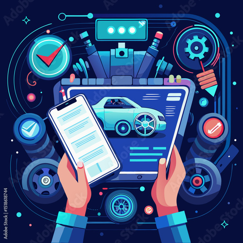 Digital Car Diagnostic Report with Tablet and Smartphone