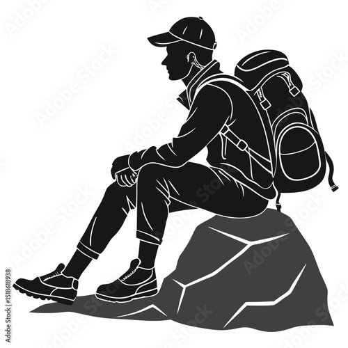 mountain hiking climbing trekking camping silhouette vector icons set flat design illustrations.