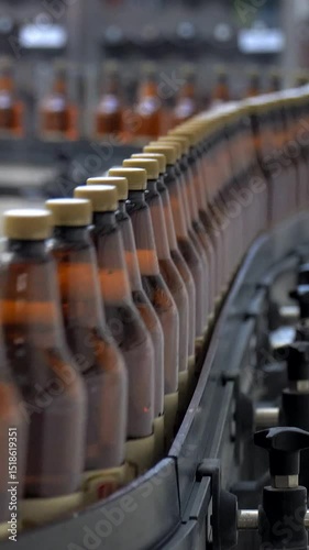  beer cans are moving along the conveyor beltTechnological line for bottling of beer in brewery. Empty aluminum beer cans are moving a