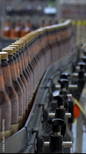  beer cans are moving along the conveyor beltTechnological line for bottling of beer in brewery. Empty aluminum beer cans are moving a