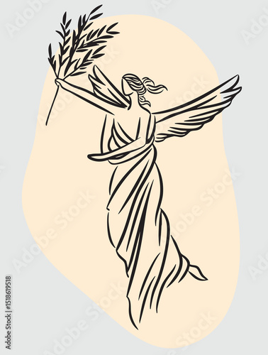 Vector de la silueta de angel con hoja de laurel