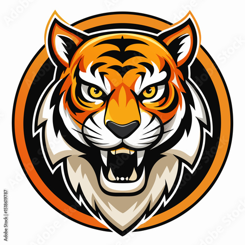 Tiger Logo – Vector Illustration of Fierce Animal Emblem Isolated on White Background

