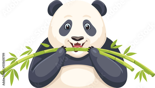Smiling panda eating bamboo