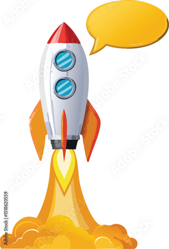 Speech Bubble from a Rocket Launching Upward – Bold Communication and Innovation Concept
