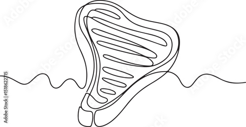 Continuous one line drawing of a grilled ribeye steak with T-bone and grill marks, minimalist black line art on white background

