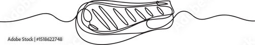 Continuous one line drawing of a grilled ribeye steak with T-bone and grill marks, minimalist black line art on white background

