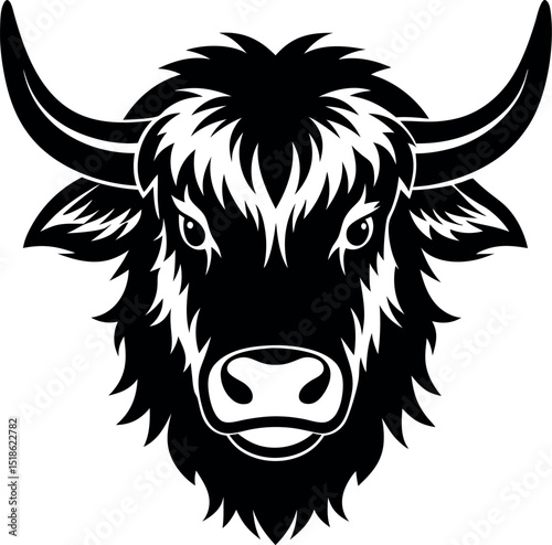 Yak Head in Silver Fluffy Chrome on White Background Shallotte