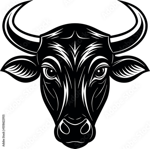 Ox Head in Bold Chrome Shine on White Background Shallotte