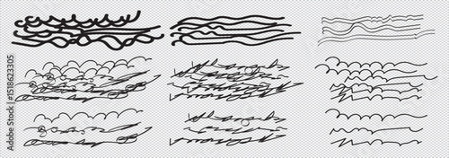 Underlines set, hand drawn marker pen strokes. Doodle style collection wavy curly various strips art lines.Isolated.Vector illustration EPS 10
