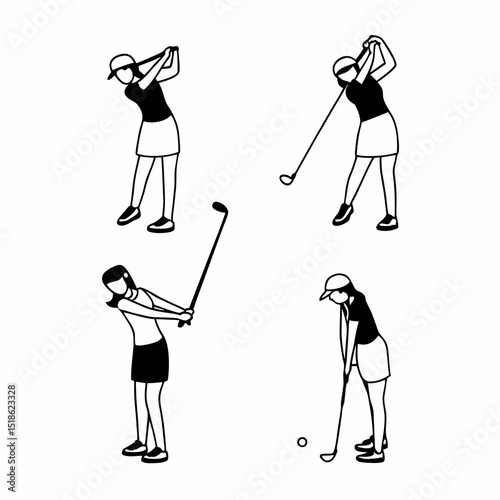 Elegant Golf Player Poses Scalable Line Art Graphics perfect for Branding Websites Logos and Sports Designs offering a stylish minimalist aesthetic