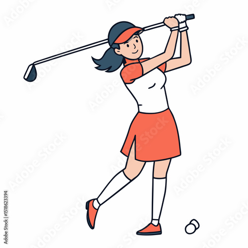 A dynamic female golfer swings her club powerfully a lively golf design perfect for websites sports apparel and branding projects showcasing athleticism and a sporty lifestyle