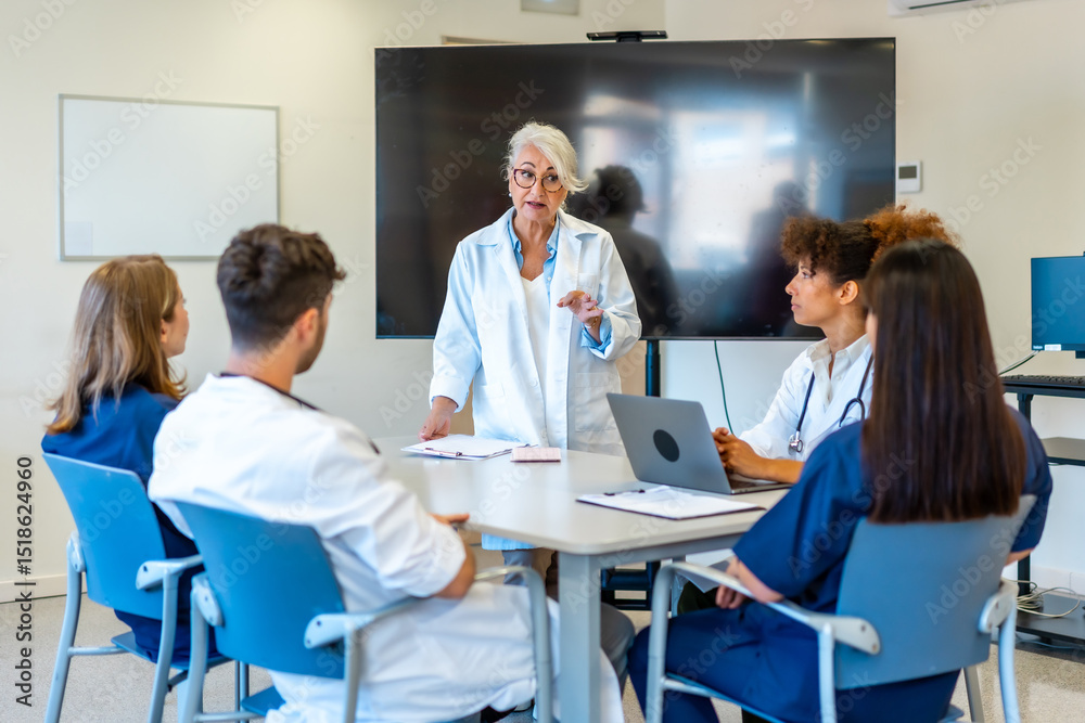 Fototapeta premium Senior doctor leading medical training for healthcare professionals