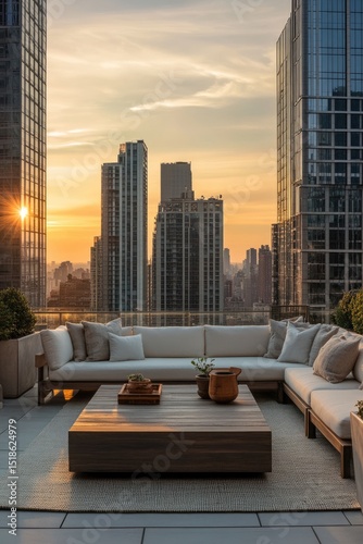 Wallpaper Mural Rooftop lounge at sunset overlooking a city skyline Torontodigital.ca