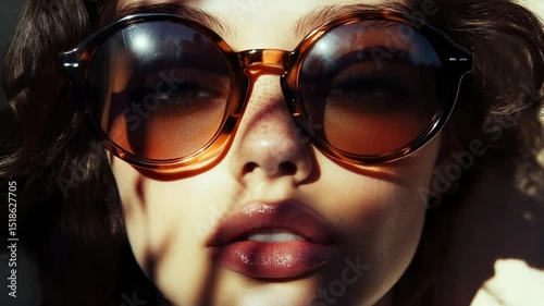 Summer Sun Kissed Beauty:  Close-up Portrait of a Woman Wearing Trendy Sunglasses
