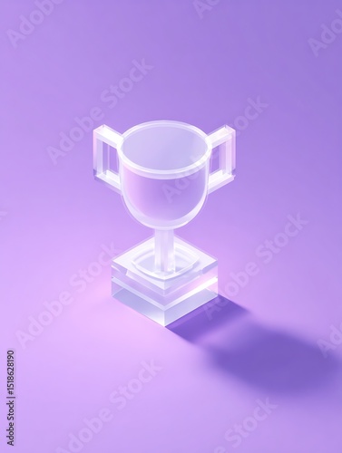 Vibrant photo of simple white transparent trophy icon glass material UI design icon purple gradient background glass texture flat style light and transparent feeling isometric.
