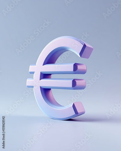 Vibrant photo of 3d euro symbol icon minimal finance design pastel purple-blue.