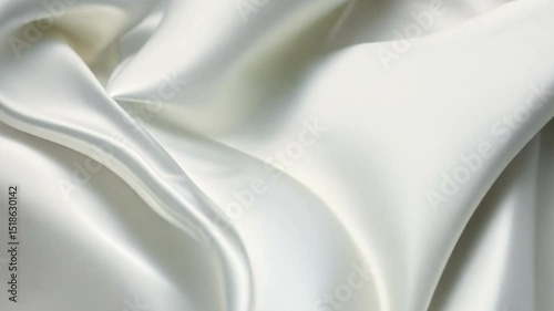 Luxurious white satin fabric smooth, glossy textile drapes elegantly with soft folds, showcasing its elegant texture, perfect for fashion and interior design.