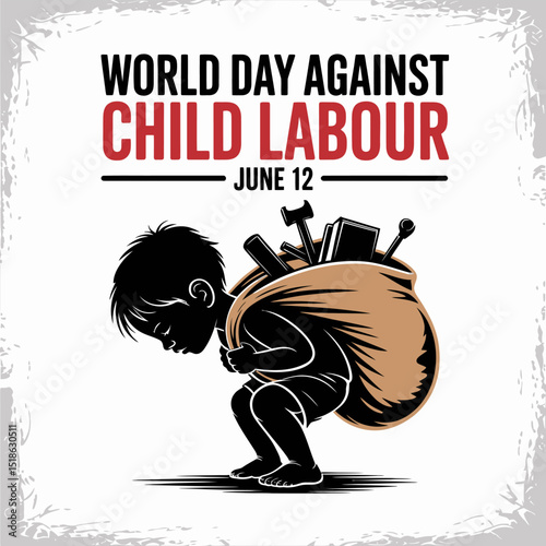 Boy carrying heavy load with dust background showing child labour struggle on world day against labour message