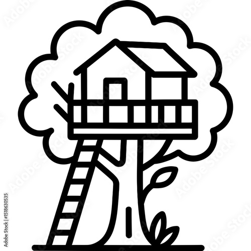 Minimalist treehouse with platform and ladder
