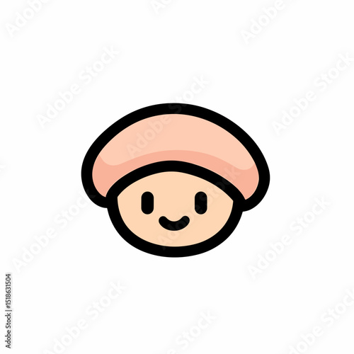 Mushroom character icon with a smiley face and soft colors  