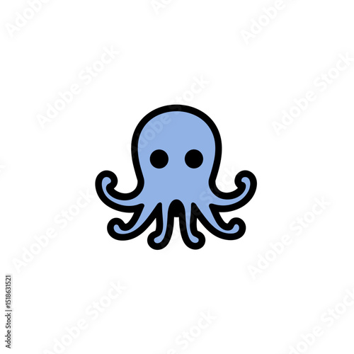 Cute blue octopus icon with eight tentacles and black outline  