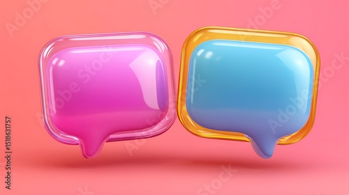 Vibrant photo of cute cartoon 3D speech bubbles with rounded edges colorful glossy style isolated.