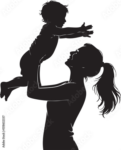 Mother Holding Her Child Up in the Air in a Loving Embrace Silhouette This image shows mother holding