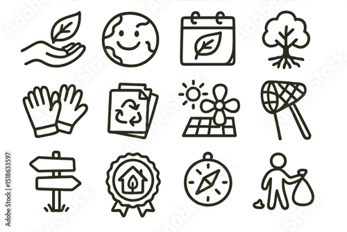 Eco-friendly icons highlighting sustainability and environmental conservation