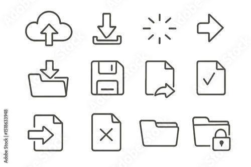 Cloud storage and file management icons on wood background