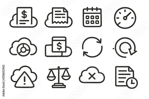 Cloud-based business icons for finance and time management