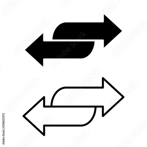 icon of two curved arrows pointing in opposite directions, indicating exchange, transfer, refresh, back and forth, or synchronization, suitable for ui or ux mobile applications