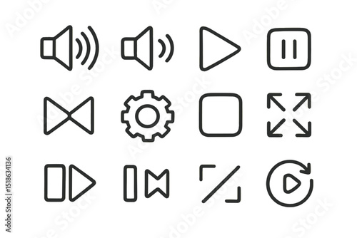 Audio and video player control icons on olive green background