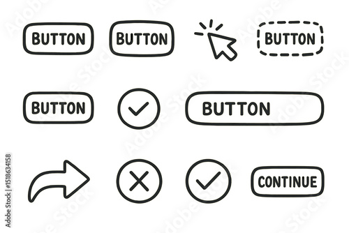 Hand-drawn button icons: design elements for web and app interfaces