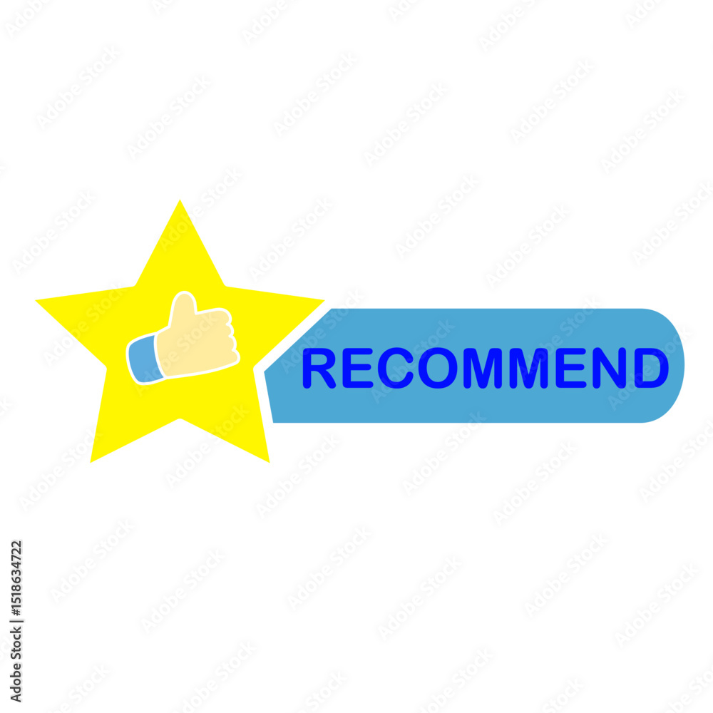 Obraz premium Star icon with thumbs up, with recommend label Simple design, ideal for showing recommendation, approval, high quality, or positive reviews, suitable for e-commerce websites, review apps, marketing