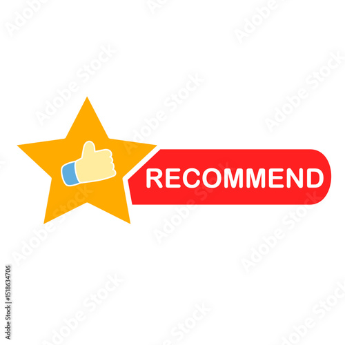 Star icon with thumbs up, with recommend label Simple design, ideal for showing recommendation, approval, high quality, or positive reviews, suitable for e-commerce websites, review apps, marketing