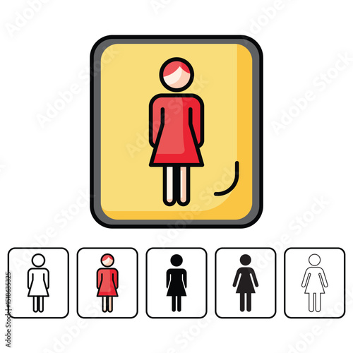Vibrant and clear female restroom icon, ideal for women's public facilities, clearly indicating ladies' washrooms in diverse settings such as hotels, offices, restaurants, airports, and retail spaces.
