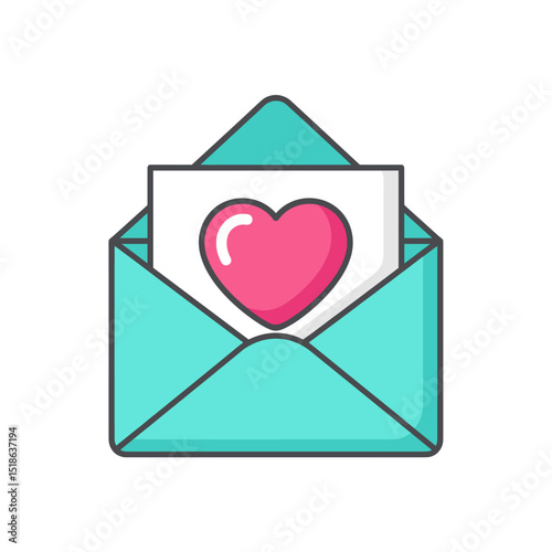 Aqua Envelope with a Letter Showing a Pink Heart Icon