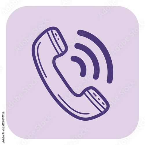 Purple Telephone Call Icon with Handset and Sound Waves