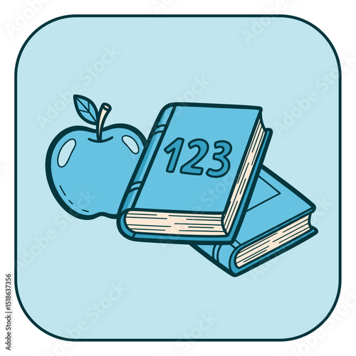 Blue Monochrome School Apple and Books Clipart