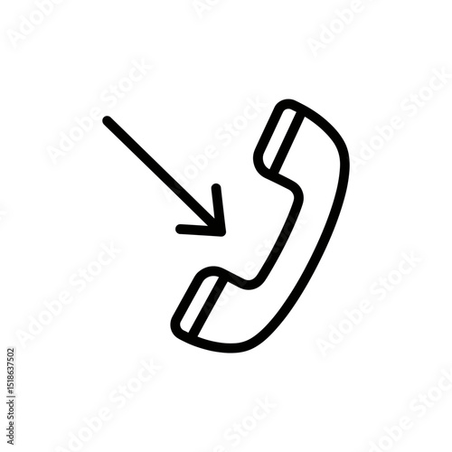 Incoming Call Icon with Telephone Handset and Arrow (Outline)